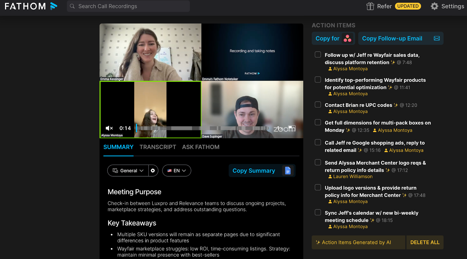 Fathom AI note taking  tool